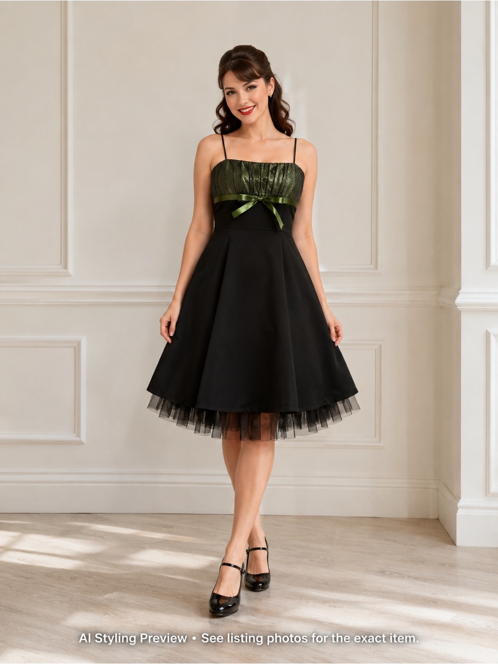 Zum Zum Niki Livas Y2K Green Black Glitter Fit & Flare Party Dress XS/S